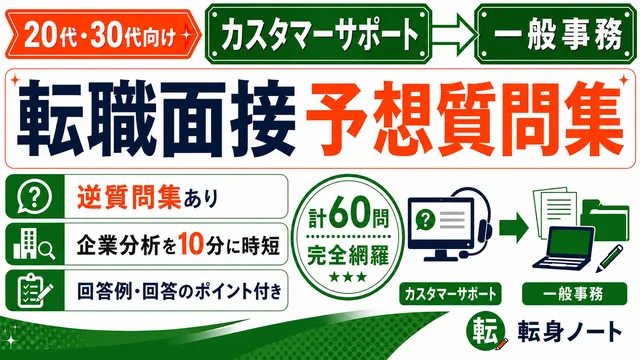 カスタマーサポートから一般事務への転職面接 予想質問集の表紙