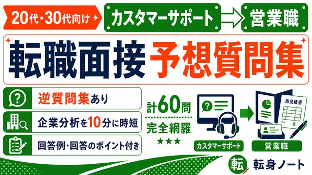 カスタマーサポートから営業職への転職面接 予想質問集の表紙