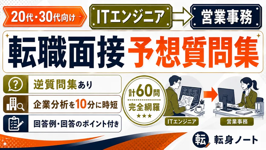 ITエンジニアから営業事務への転職面接 予想質問集の表紙
