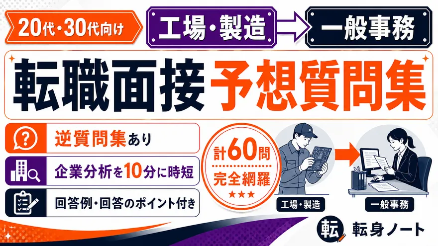 工場・製造から一般事務への転職面接 予想質問集の表紙