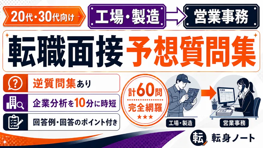 工場・製造から営業事務への転職面接 予想質問集の表紙
