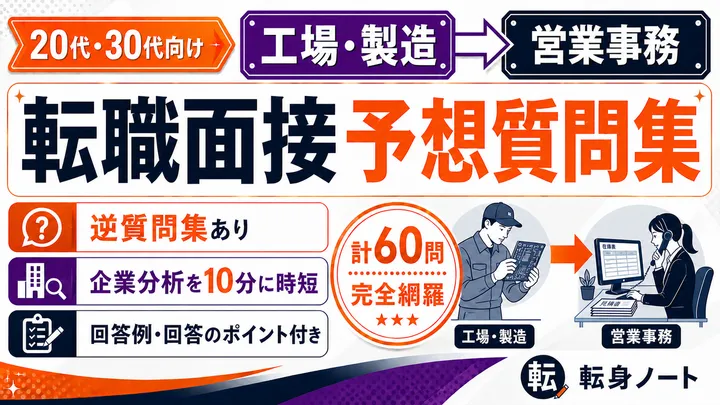 工場・製造から営業事務への転職面接 予想質問集の表紙