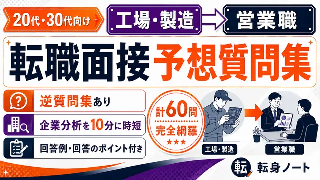 工場・製造から営業職への転職面接 予想質問集の表紙