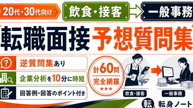 飲食・接客から一般事務への転職面接 予想質問集の表紙