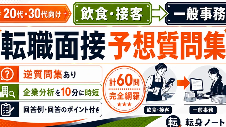 飲食・接客から一般事務への転職面接 予想質問集の表紙