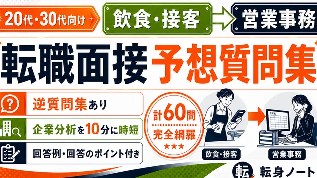 飲食・接客から営業事務への転職面接 予想質問集の表紙