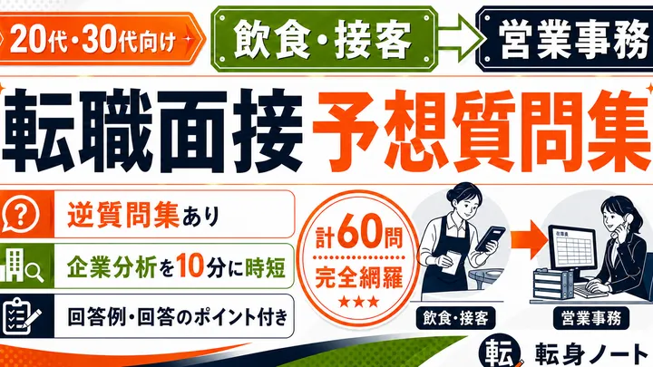 飲食・接客から営業事務への転職面接 予想質問集の表紙